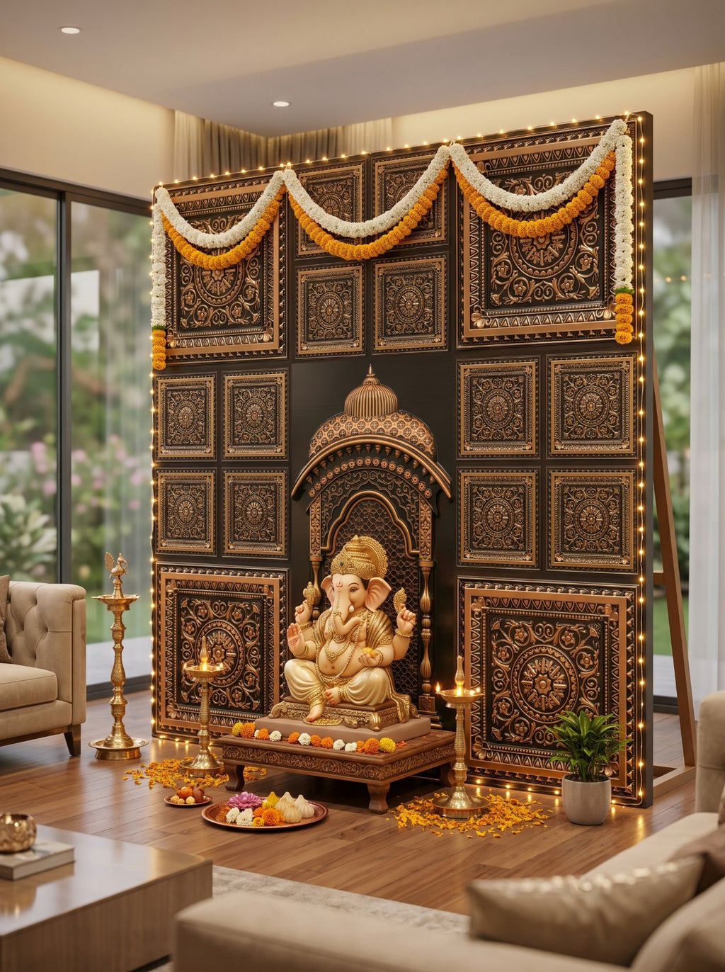 Maper Ganpati Backdrop Set — Antique Gold (Concept 2) 2