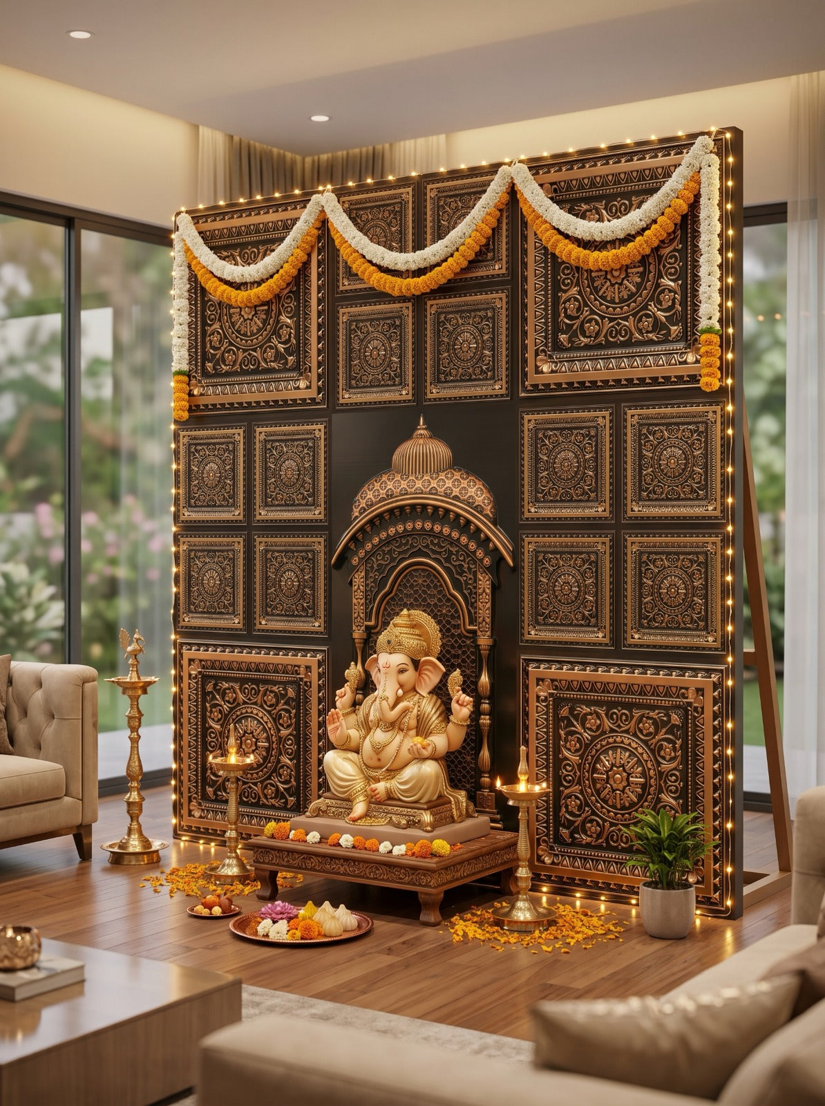 Maper Ganpati Backdrop Set — Antique Gold (Concept 2) 2