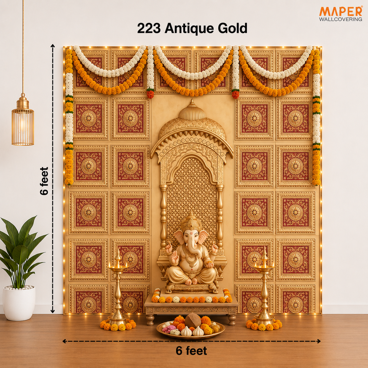 Maper Ganpati Backdrop Set — Gold Red (Concept 2) 3