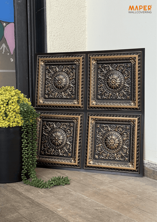 Maper Ganpati Backdrop Panel — Antique Gold 2×2 Four-Partition 1