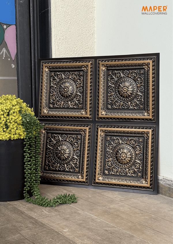 Maper Ganpati Backdrop Panel — Antique Gold 2×2 Four-Partition