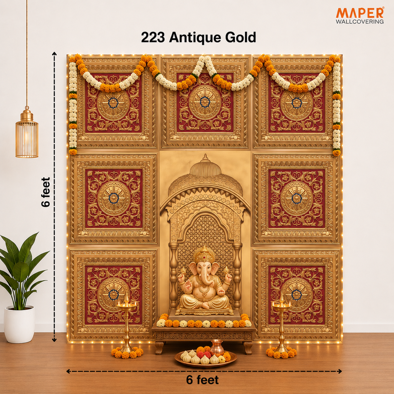 Maper Ganpati Backdrop Set — Gold Red (Concept 3) 2