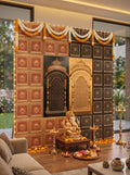 Antique Gold and Gold Red Ganpati backdrop AG-RG-2 styled with idol