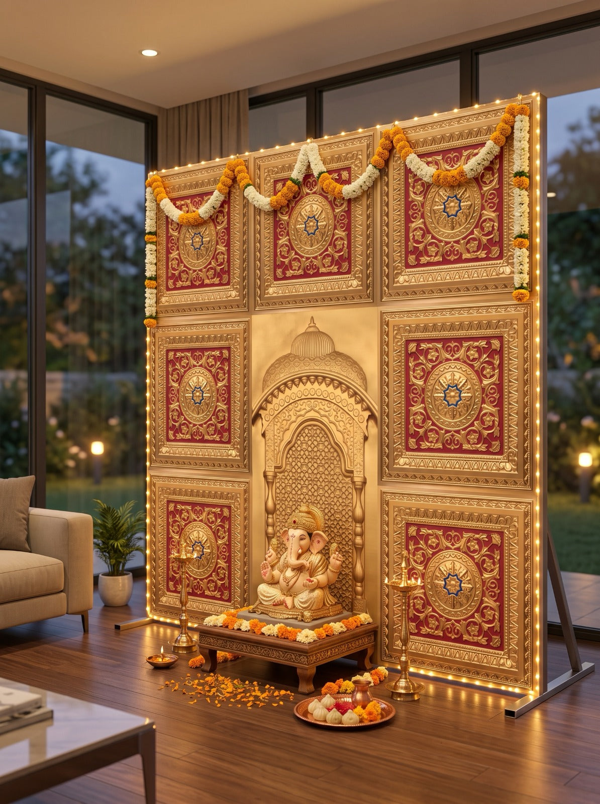 Maper Ganpati Backdrop Set — Gold Red (Concept 3) 1