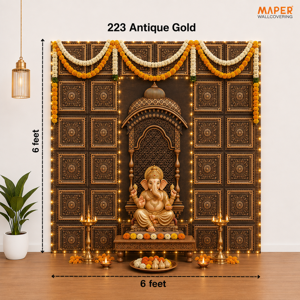 Maper Ganpati Backdrop Set — Antique Gold (Concept 3) 3