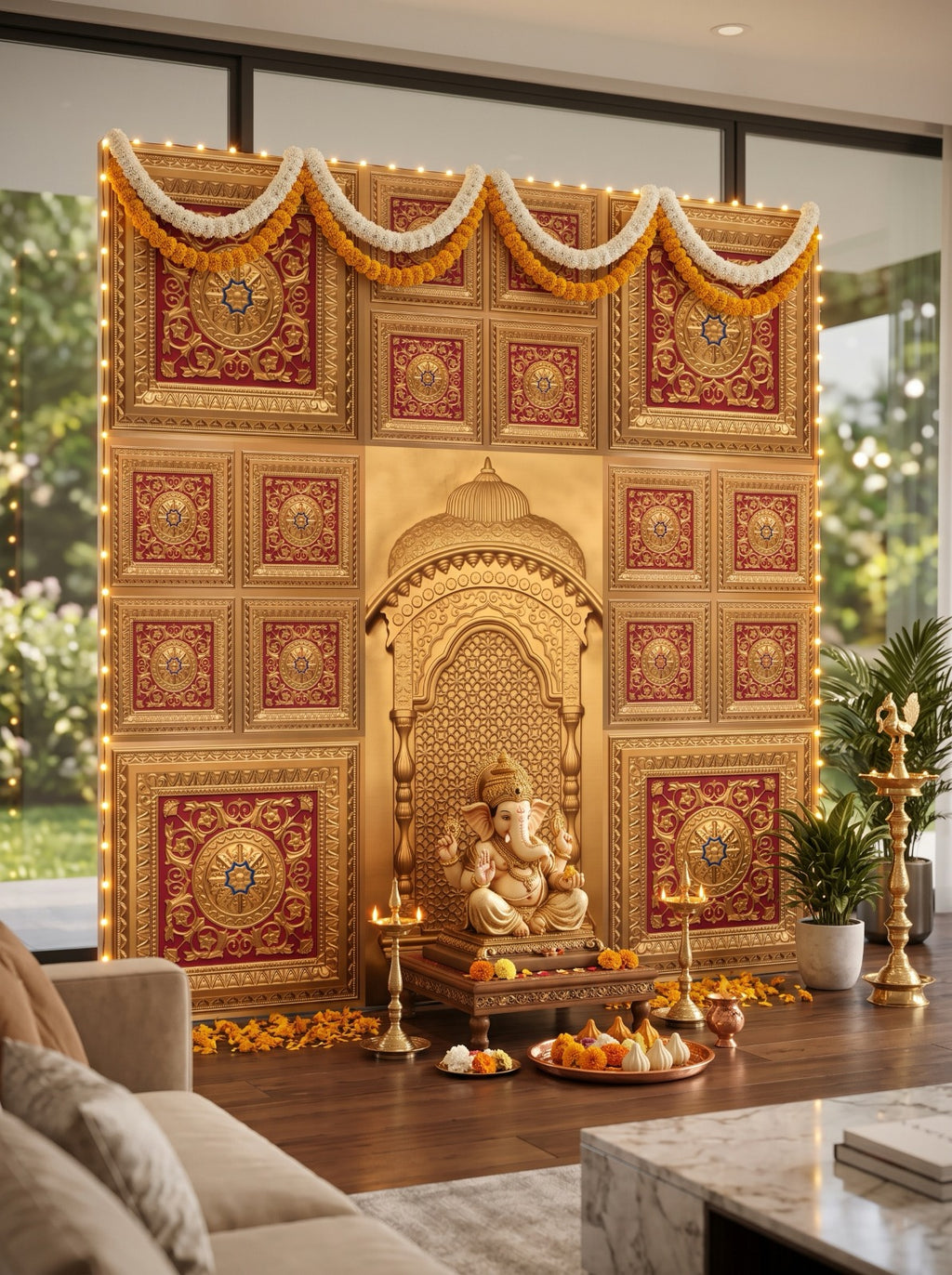 Maper Ganpati Backdrop Panel — Gold Zarokha 3
