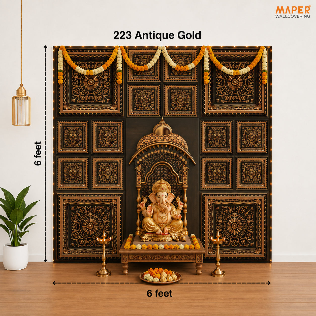 Maper Ganpati Backdrop Set — Antique Gold (Concept 2) 3