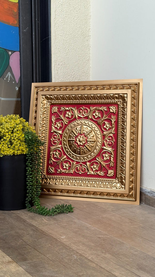 Maper Ganpati Backdrop Panel — Gold Red 2×2