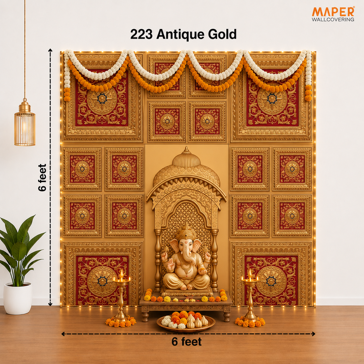 Maper Ganpati Backdrop Set — Gold Red (Concept 1) 3