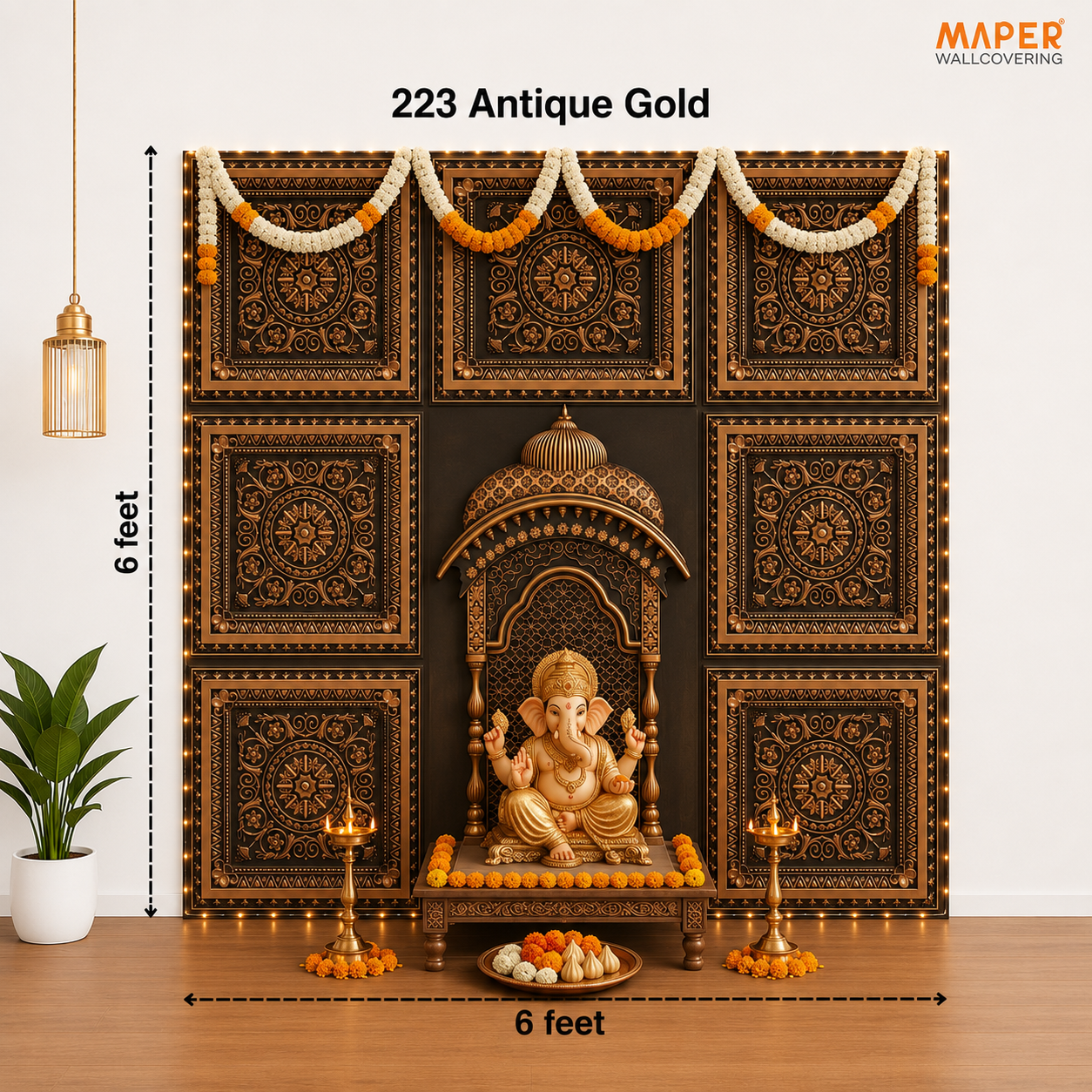 Maper Ganpati Backdrop Set — Antique Gold (Concept 1) 2