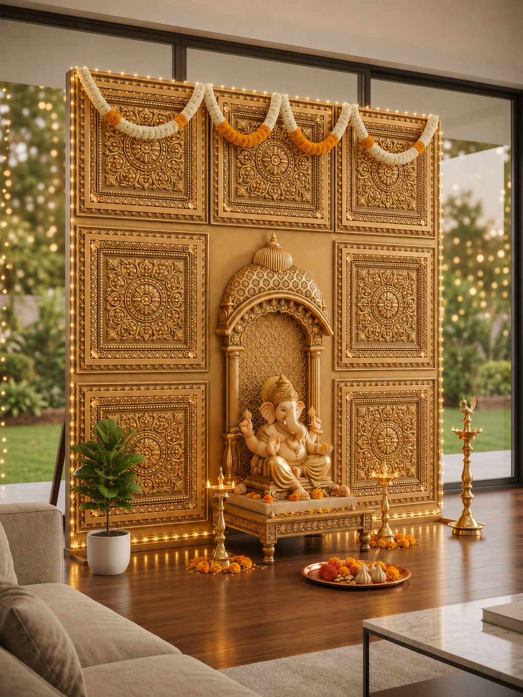 Maper Ganpati Backdrop Panel — Gold 2×2 4