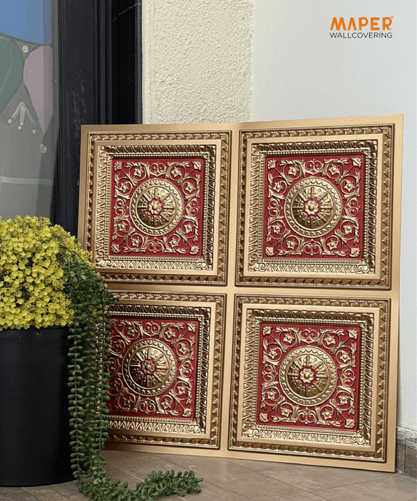 Maper Ganpati Backdrop Panel — Gold Red 2×2 Four-Partition